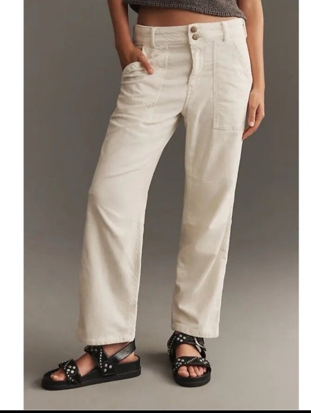 Pilcro Anthropologie Corduroy High Rise Straight Leg Pants Cream Womens Size 30
